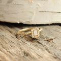 18ky Mosaic Emerald Cut Solitaire Ring w/.25ct Dia .17 tcw | Magpie Jewellery