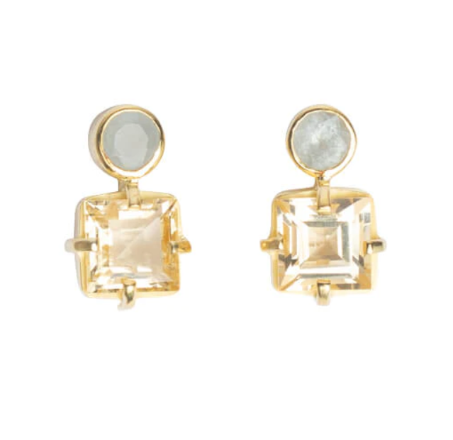 Isola Bella Gold Vermeil Citrine and Green Amethyst Stud Earrings - Magpie Jewellery