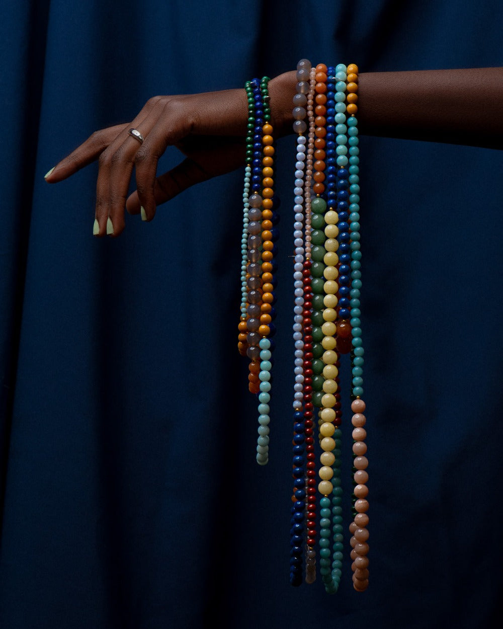 4-Corners Necklace - Lapis, Lace Agate, Red & Green Aventurine - Magpie Jewellery