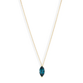 A vibrant marquise cut gemstone pendant on a dainty 14-karat gold cable chain