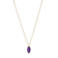 A vibrant marquise cut gemstone pendant on a dainty 14-karat gold cable chain