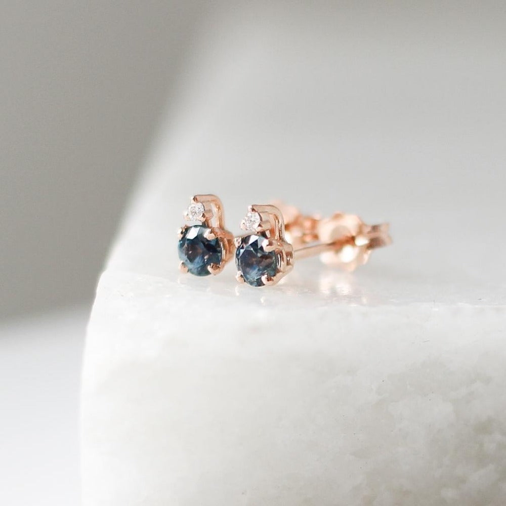 Montana Blue Sapphire and Diamond Stud - Magpie Jewellery