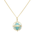 Large Cage Necklace w/ Gemstone Ball - Amazonite no pave