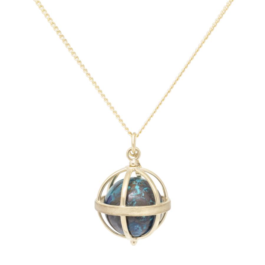 Large Cage Necklace w/ Gemstone Ball - Chrysocolla no pave