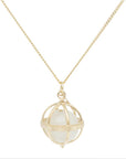 Large Cage Necklace w/ Gemstone Ball - Moonstone no pave