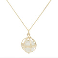 Large Cage Necklace w/ Gemstone Ball - Moonstone no pave