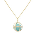 Large Cage Necklace w/ Gemstone Ball - Amazonite scattered pave