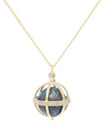 Large Cage Necklace w/ Gemstone Ball - Chrysocolla scattered pave