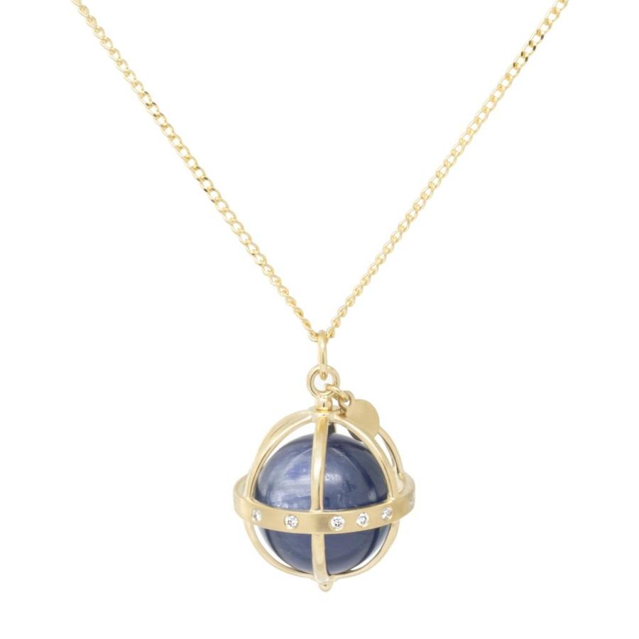 Large Cage Necklace w/ Gemstone Ball - Kyanite scattered pave