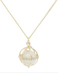 Large Cage Necklace w/ Gemstone Ball - Moonstone scattered pave