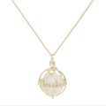 Large Cage Necklace w/ Gemstone Ball - Moonstone scattered pave