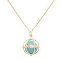 Large Cage Necklace w/ Gemstone Ball - Amazonite full pave
