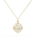 Large Cage Necklace w/ Gemstone Ball - Moonstone full pave
