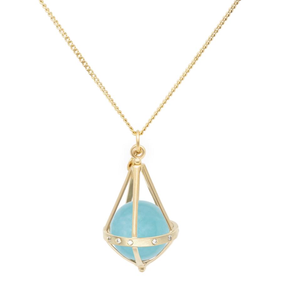 Pentagonal Cage Necklace - amazonite, scattered pave