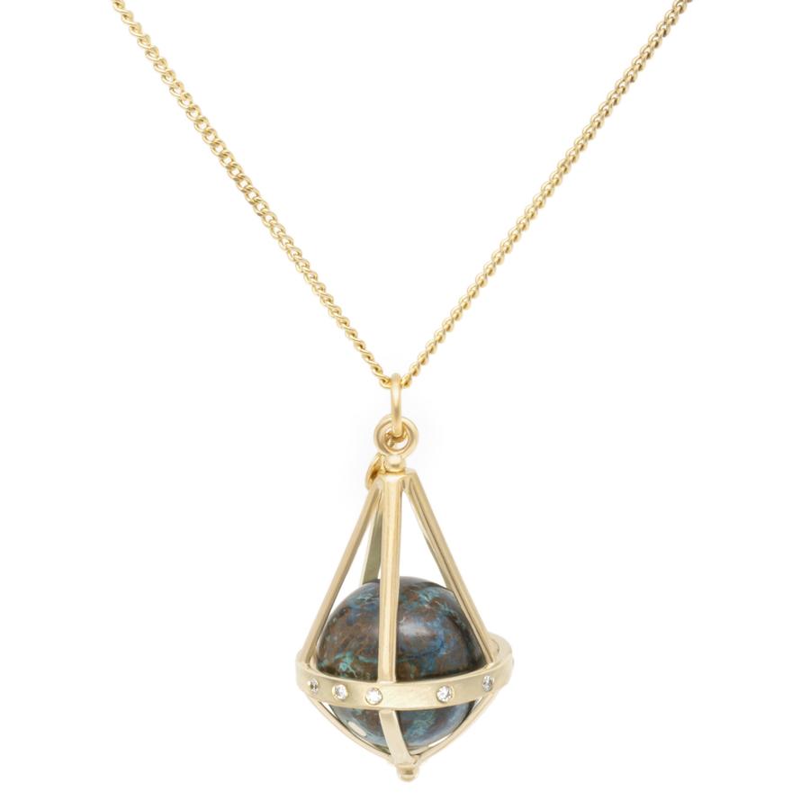 Pentagonal Cage Necklace - chrysocolla, scattered pave