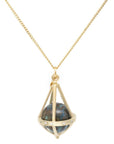 Pentagonal Cage Necklace - chrysocolla, scattered pave