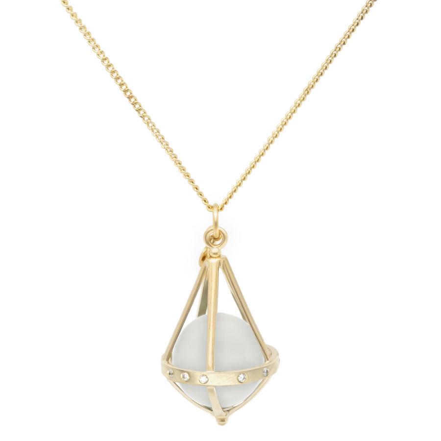 Pentagonal Cage Necklace - moonstone, scattered pave