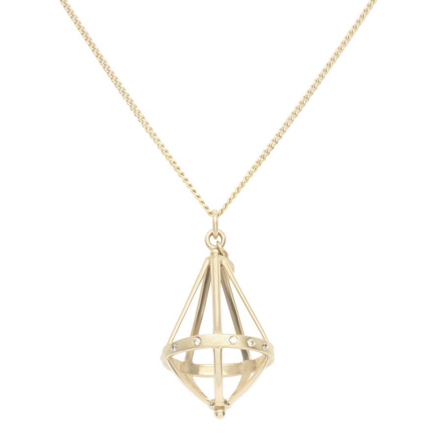 Pentagonal Cage Necklace - no gemstone, scattered pave