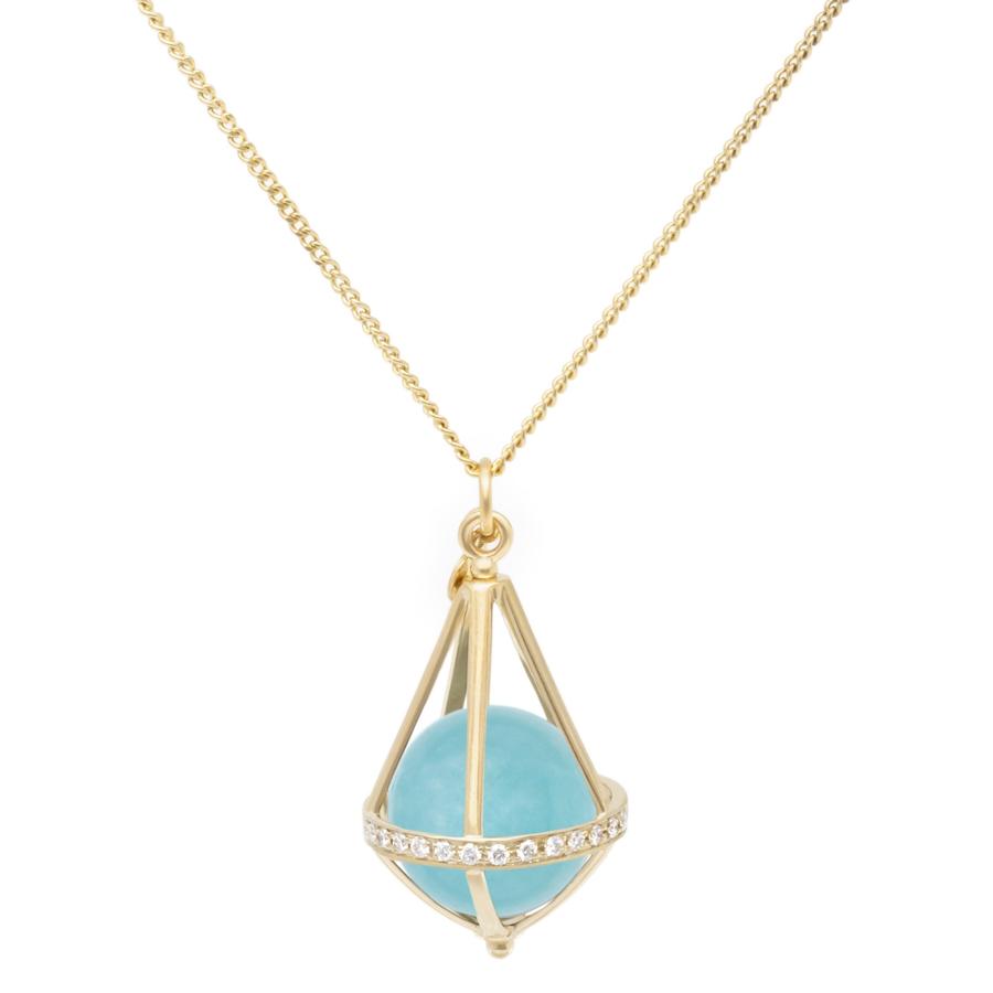 Pentagonal Cage Necklace - amazonite, full pave