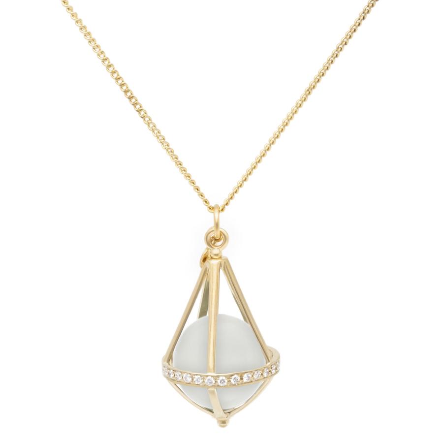 Pentagonal Cage Necklace - moonstone, full pave