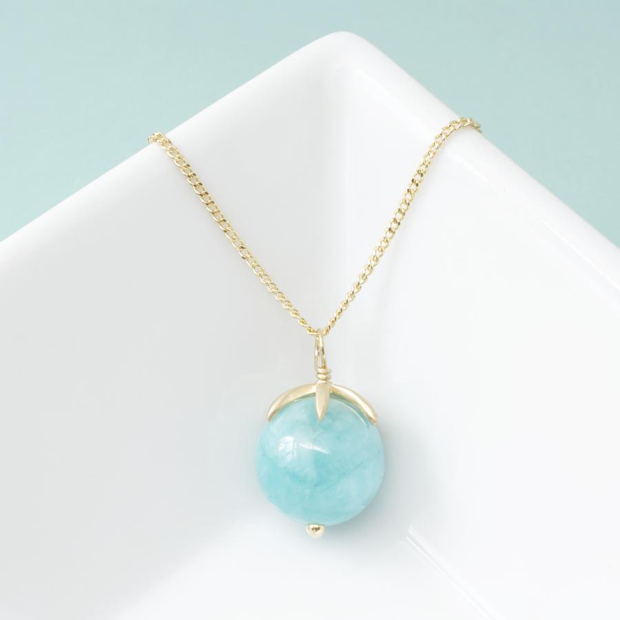 Gold Pendant Gemstone Sphere Necklace - Amazonite