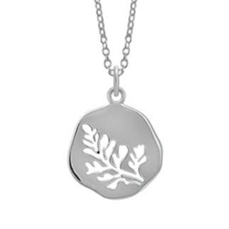 Silver Circular Pendant Necklace with Leaf Cutout - Magpie Jewellery