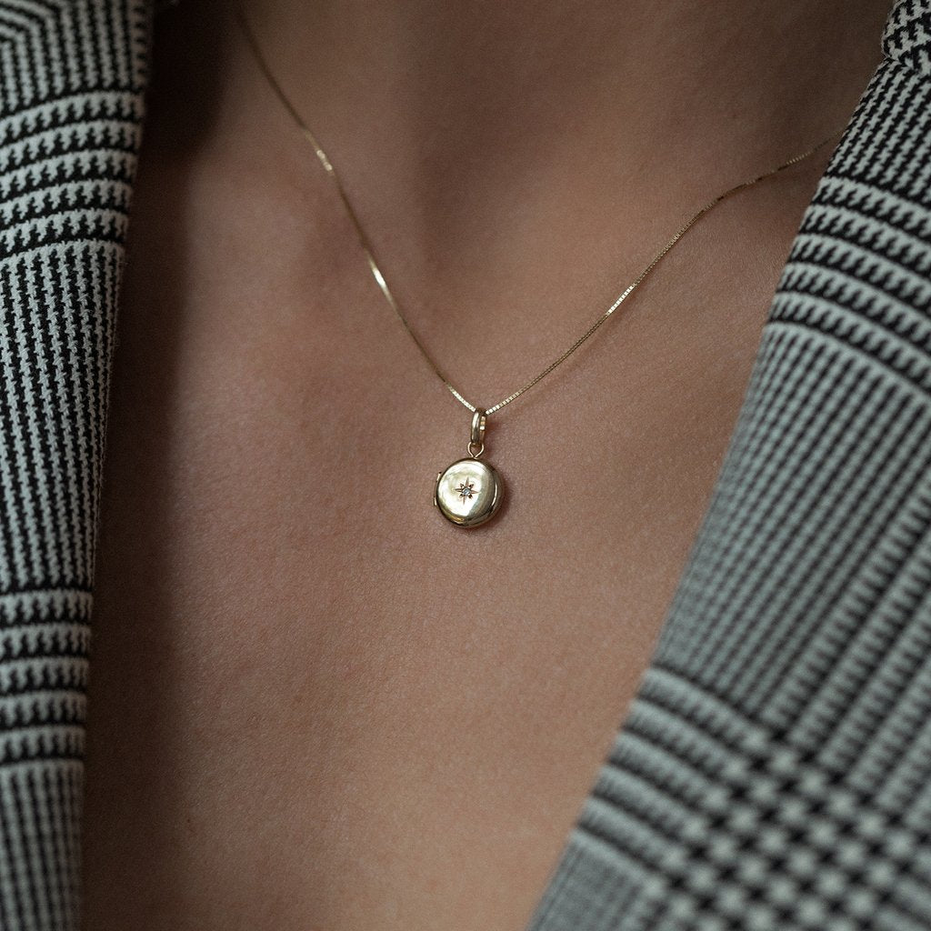 Petite Round Spark Locket 14k Gold - Magpie Jewellery