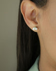 Double Pearl Emerald Stud Earrings - Magpie Jewellery