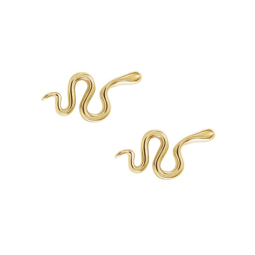 A pair of petite 14k yellow gold serpent stud earrings