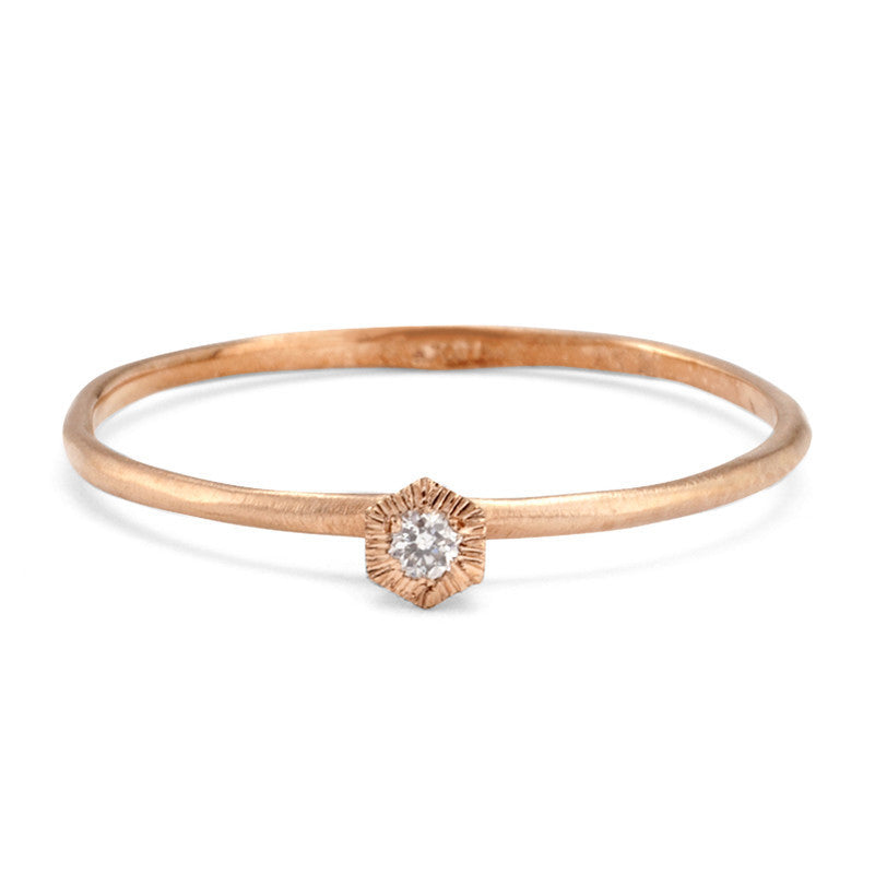 Baby Diamond Hexagon Ring Rose Gold | Magpie Jewellery