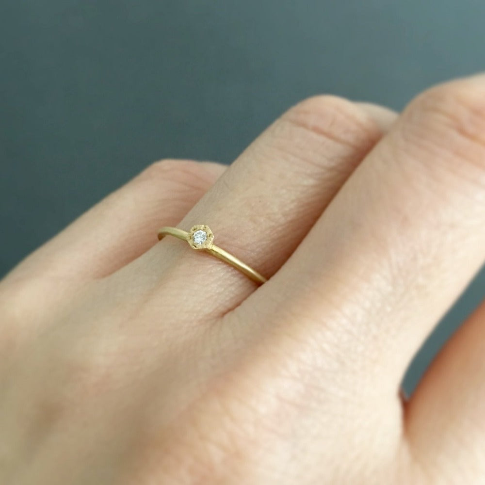 Baby Diamond Hexagon Ring Yellow Gold | Magpie Jewellery