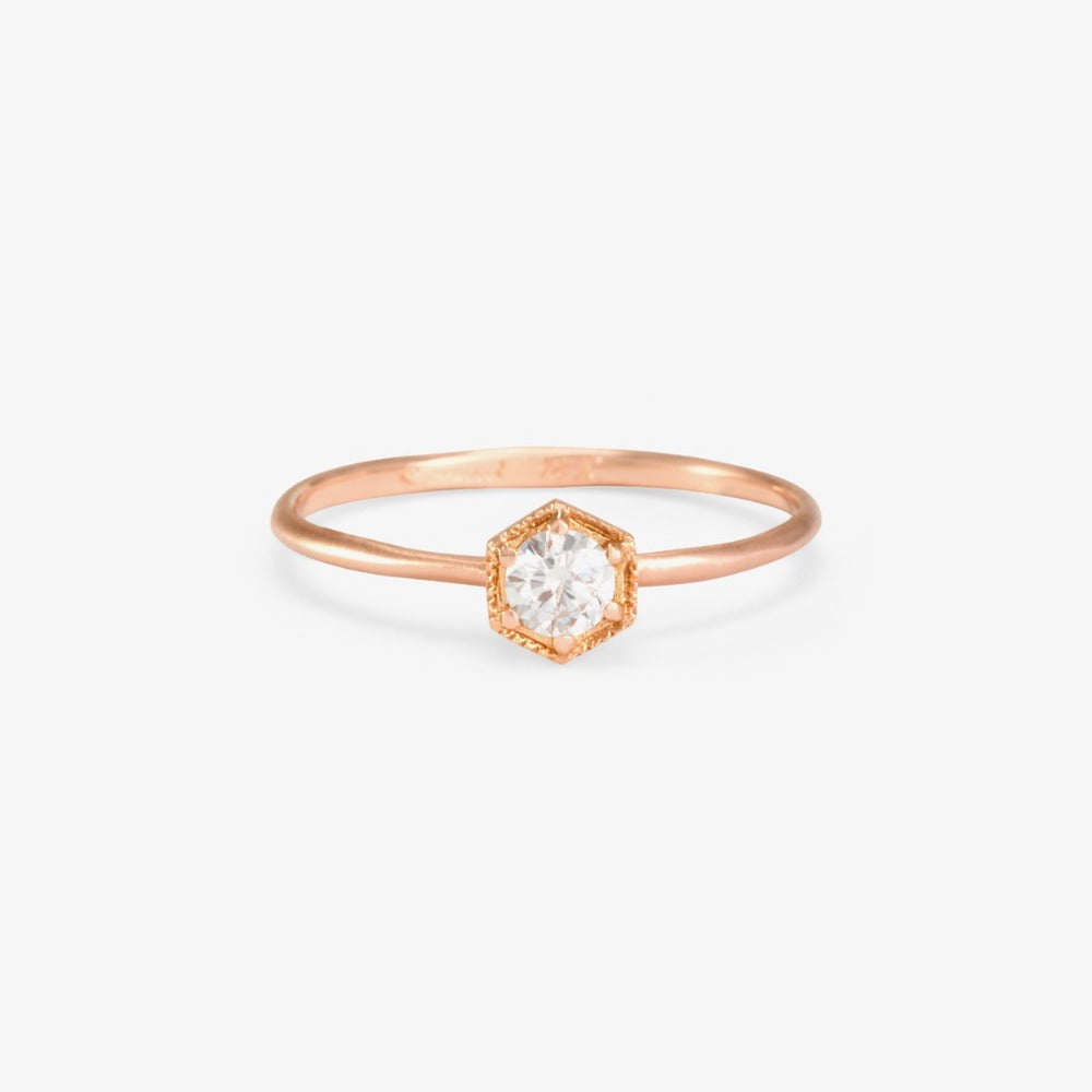 Hexagon White Diamond Ring | Magpie Jewellery | Rose Gold