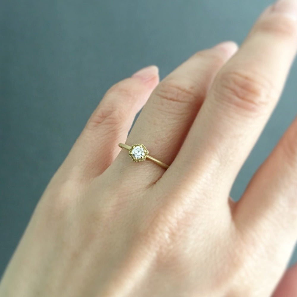Hexagon White Diamond Ring | Magpie Jewellery Yellow Gold