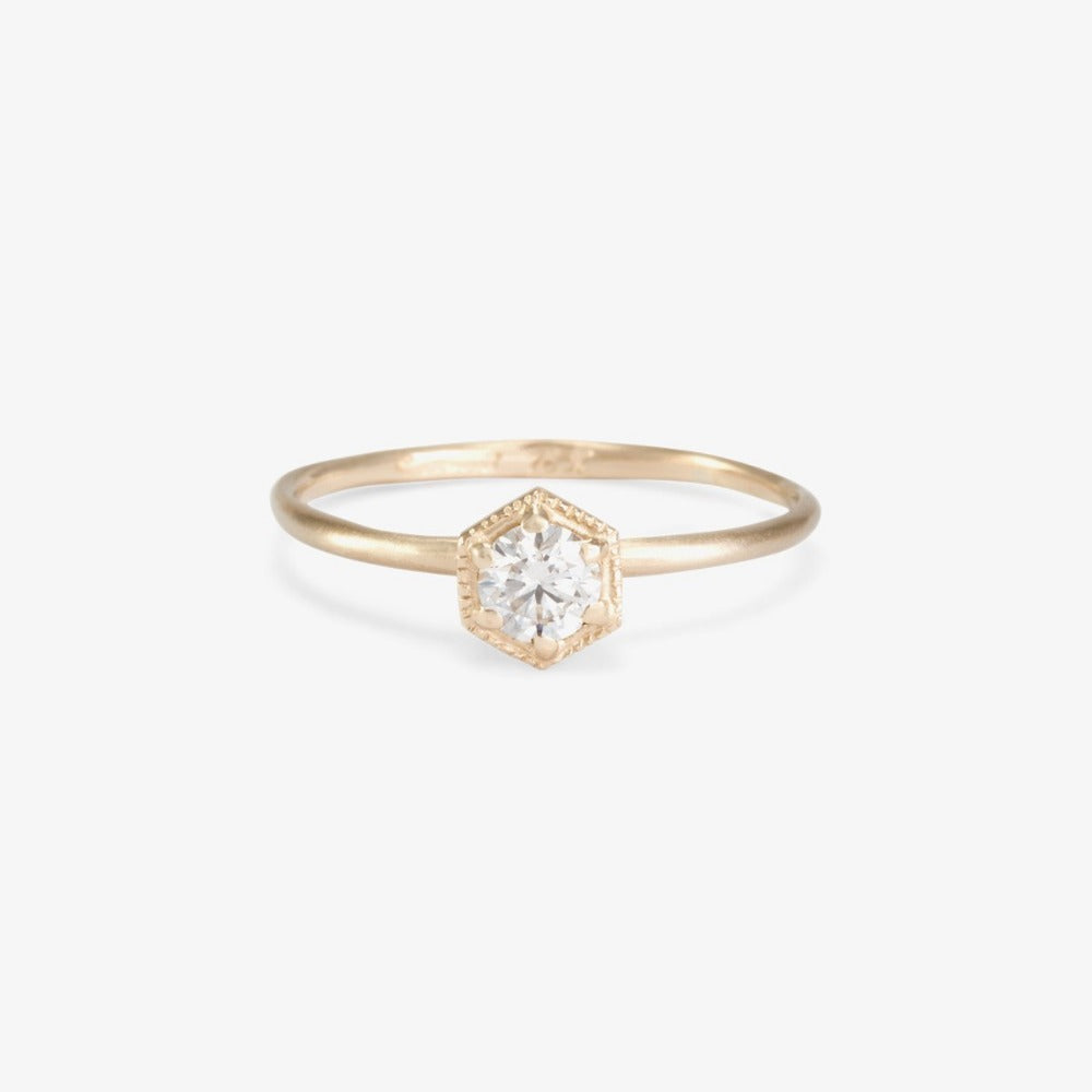 4mm White Diamond Hexagon Ring | Magpie Jewellery