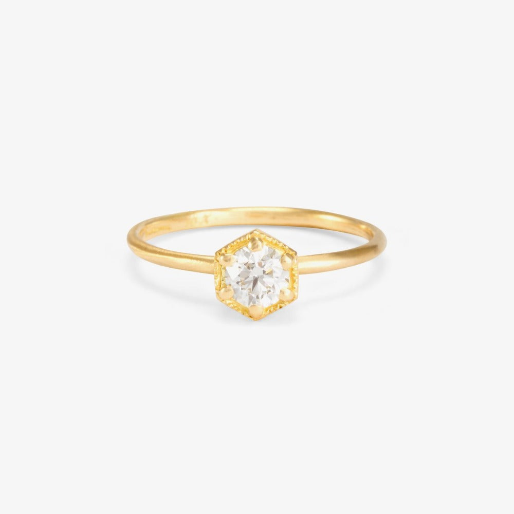 Hexagon Diamond Ring YG | Magpie Jewellery