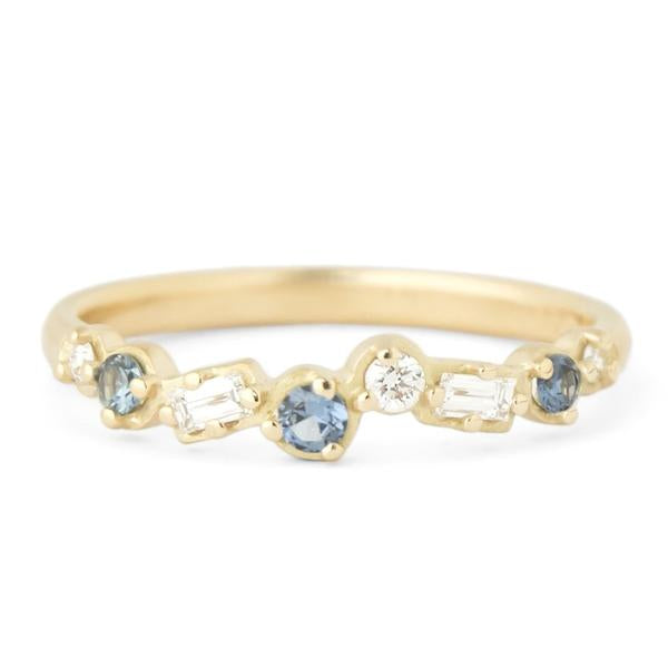 Cascade Baguette and Round Diamond and Blue Sapphire Band - Magpie Jewellery
