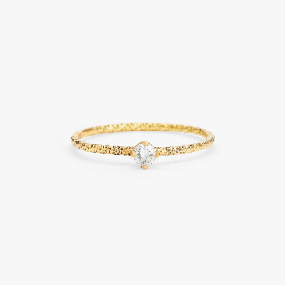 White Diamond Homespun Solitaire Ring YG | Magpie Jewellery