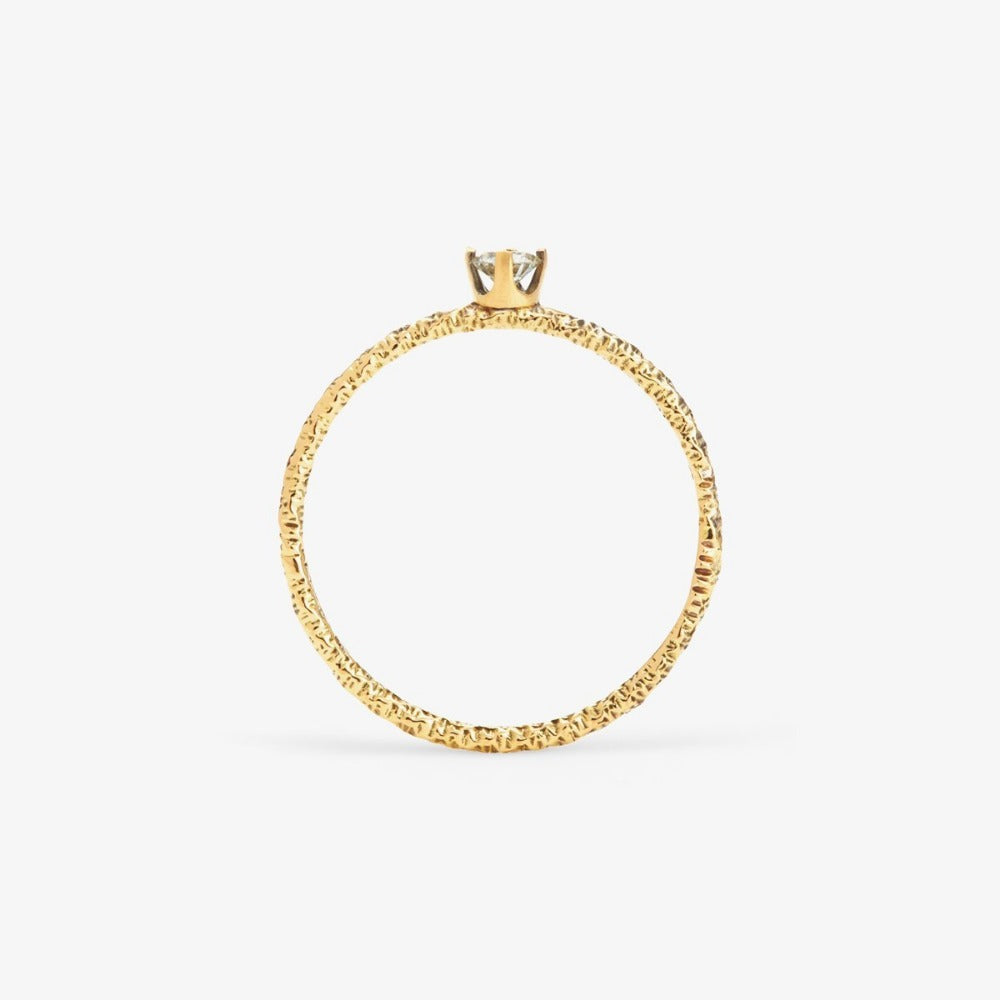 White Diamond Homespun Solitaire Ring YG | Magpie Jewellery