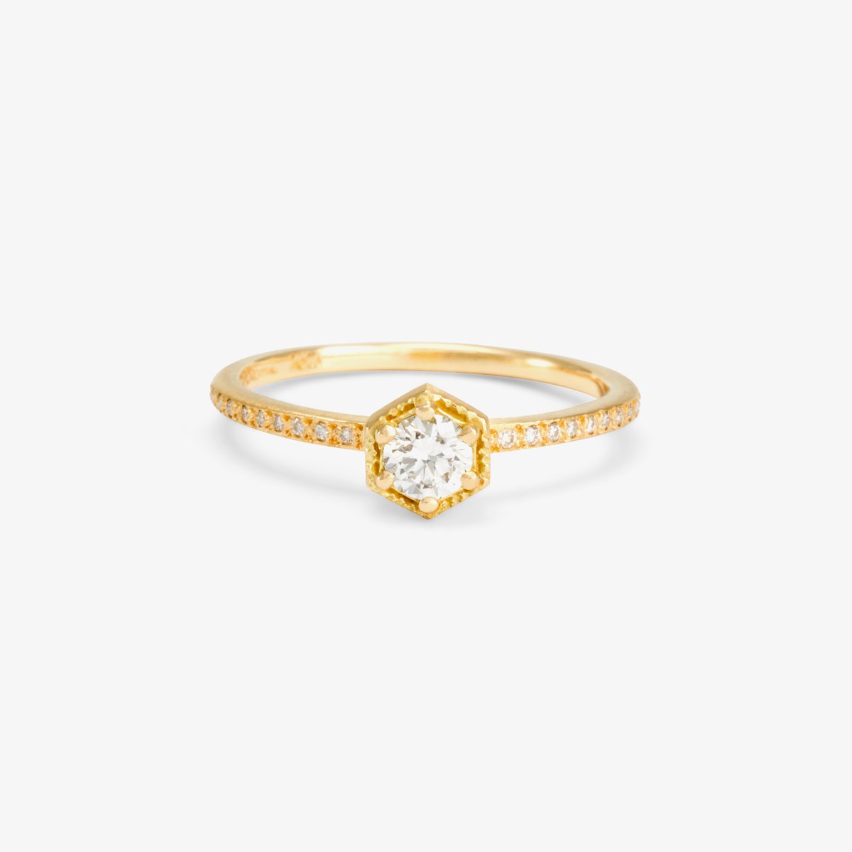 White Diamond Hexagon Pave Ring | Magpie Jewellery 18ky