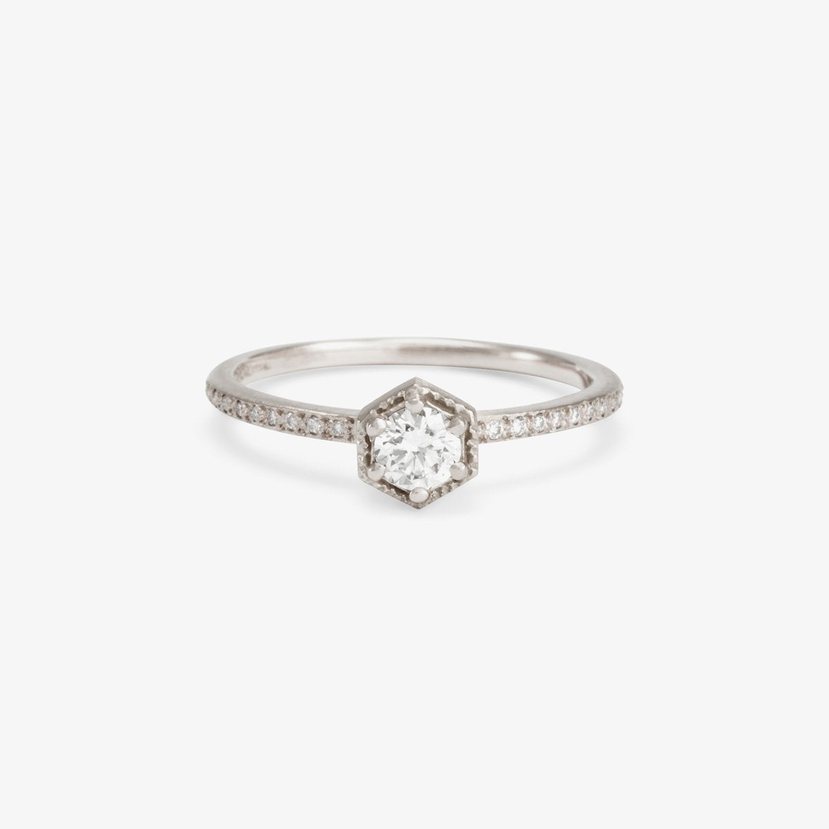 White Diamond Hexagon Pave Ring - Magpie Jewellery