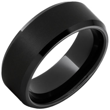 Black Diamond Ceramic Beveled Edge Band with Polish and Sandblast Finish