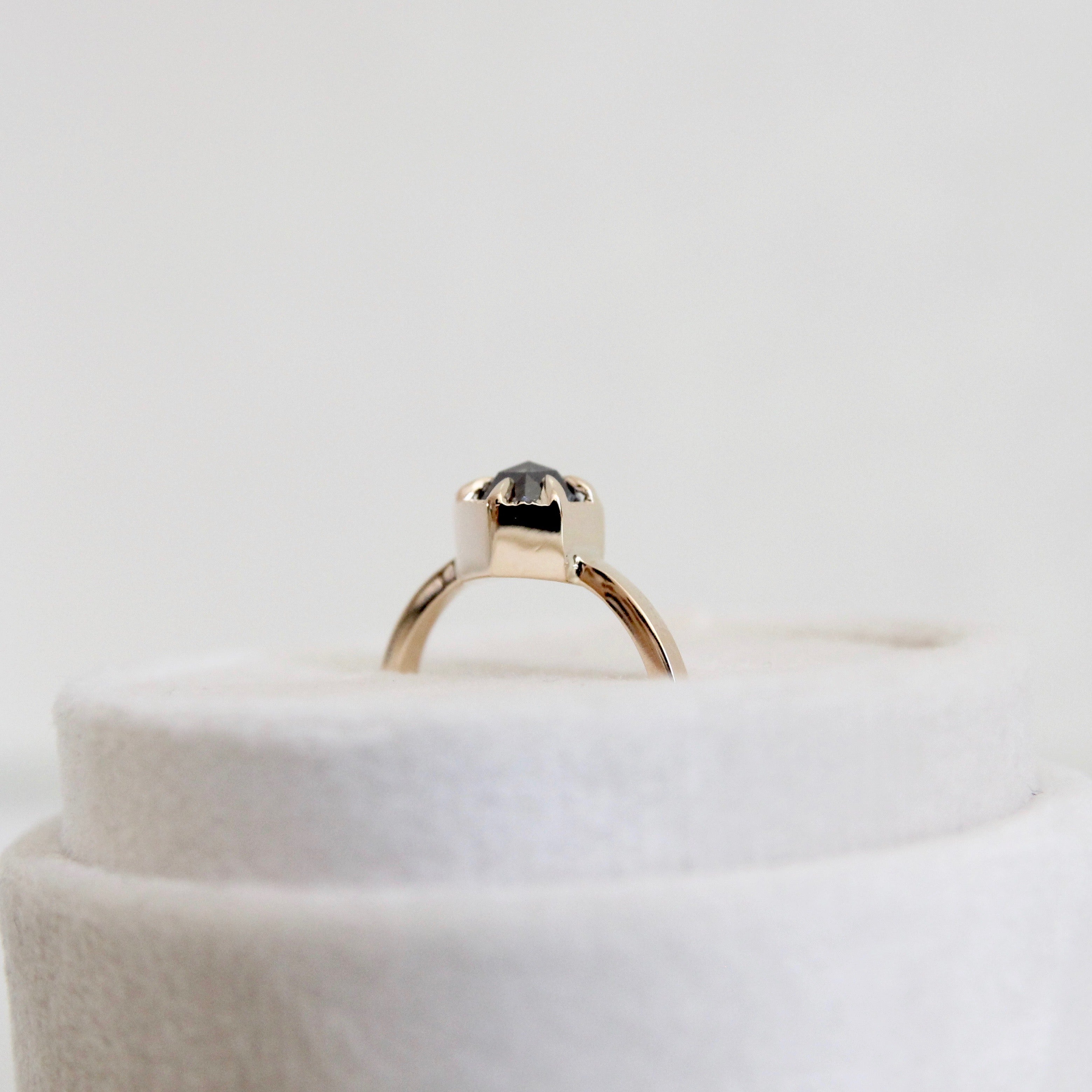 Round Rosecut Salt and Pepper Hexagon Ring | Magpie Jewellery