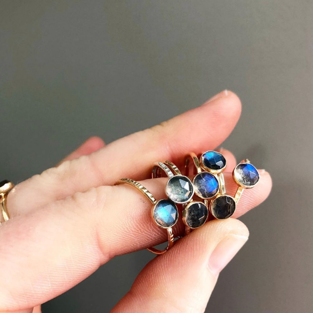Labradorite Stacking Ring - Yellow Gold-Fill | Magpie Jewellery | On Model&#39;s Hand