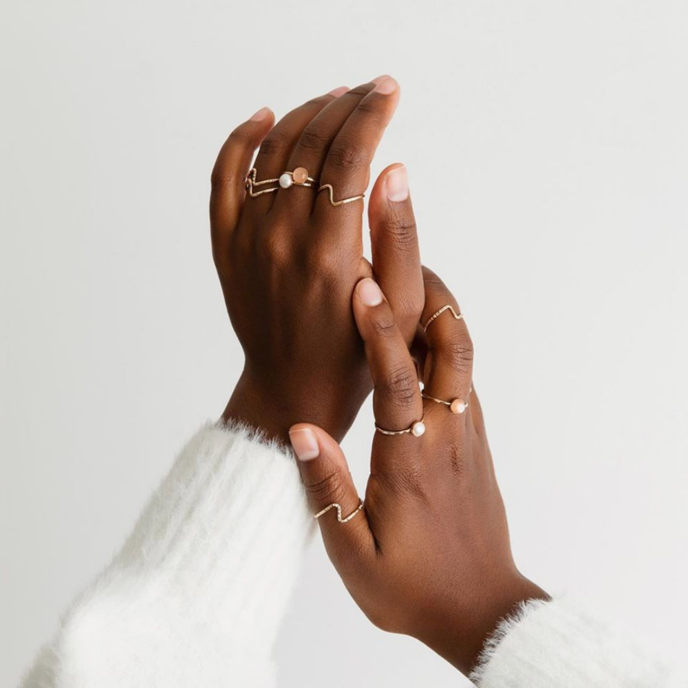 Moonstone Stacking Ring - Yellow Gold-Fill | Magpie Jewellery | On Model | Stacking Rings