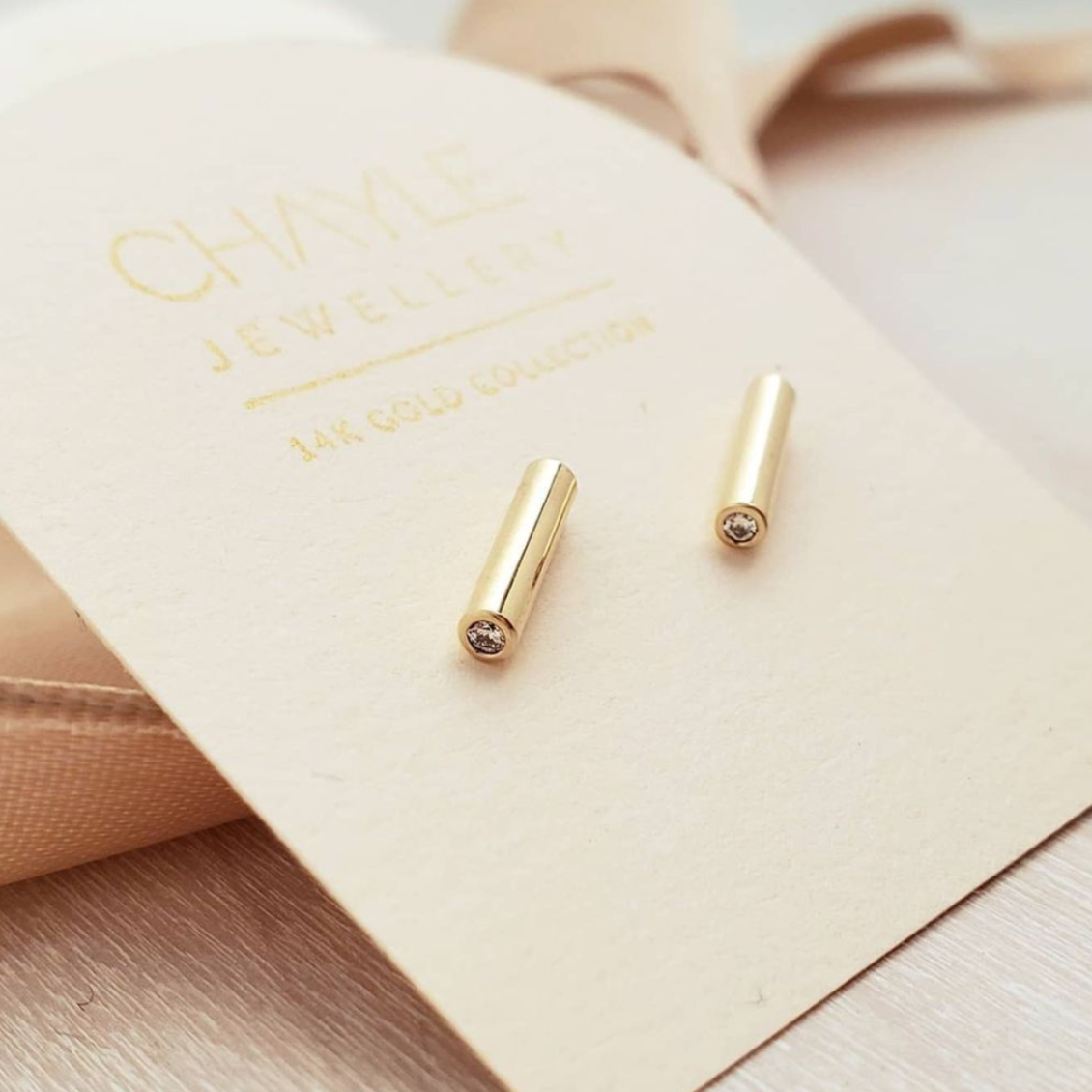 &quot;Minimalist&quot; Line Studs - Canadian Diamonds- 14K Gold - Magpie Jewellery