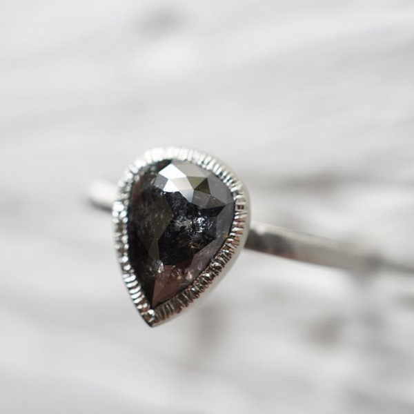 Anjou Pear-Shaped Salt & Pepper Diamond Engagement Ring | Magpie Jewellery