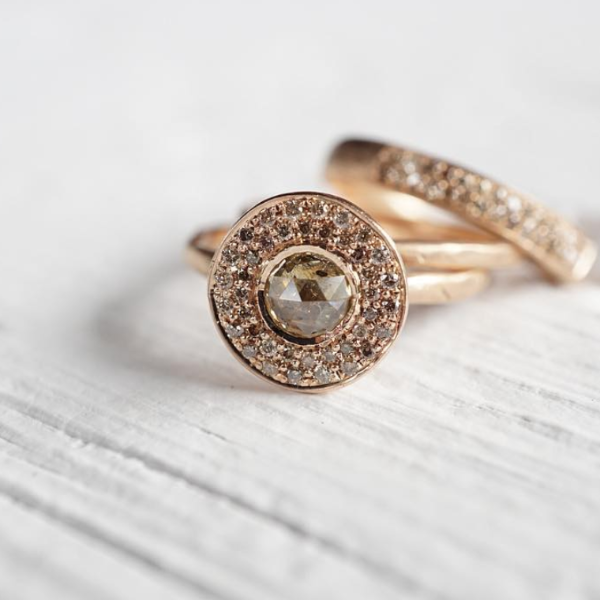 Edged Halo Solitaire Diamond &amp; Gold Engagement Ring | Magpie Jewellery