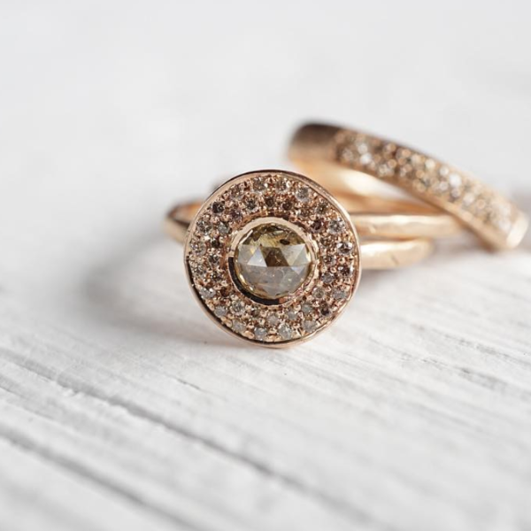 Edged Halo Solitaire Diamond & Gold Engagement Ring | Magpie Jewellery