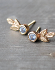 Triple Leaf Gold Earrings with Blue Sapphires