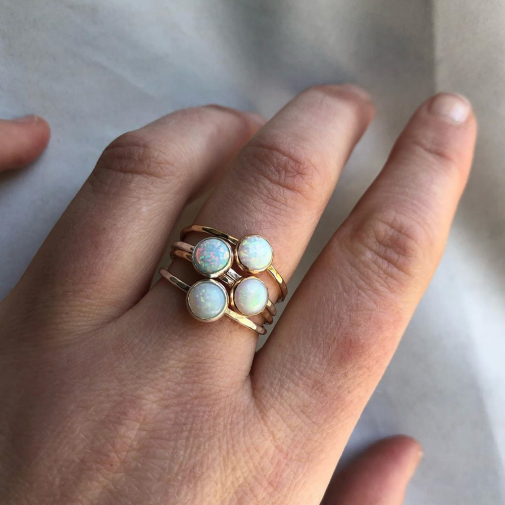 Opal Stacking Ring - Yellow Gold-Fill | Magpie Jewellery | On Model